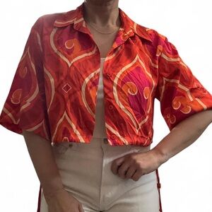Zara Red Orange Boxy Crop Button Down Shirt